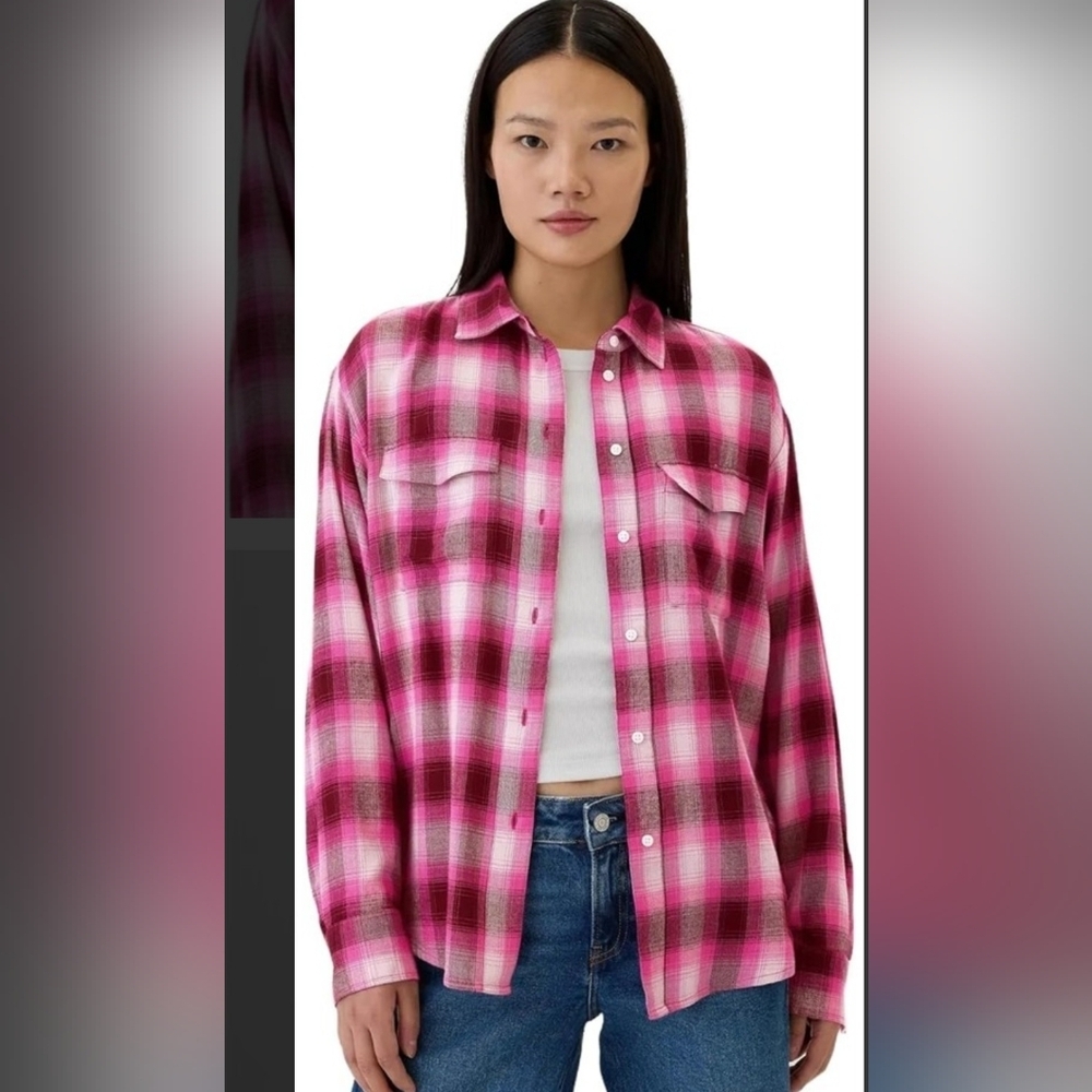 Gap Pink Western Flannel Plaid Button-Up Shirt, Size Small